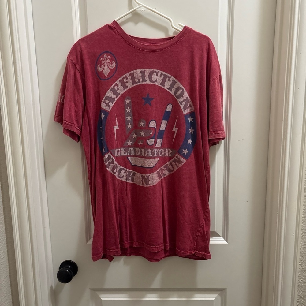 Affliction Live Fast Rock N Run Gladiator Red T Shirt Men’s Size XL Grunge Rock